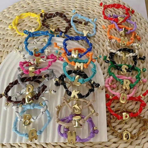 Verguld Koperen Bubbel Alfabet Letter DIY Hanger Handgemaakte Gevlochten Touw Armband Gepersonaliseerde Alfabet Sieraden Cadeau Unisex