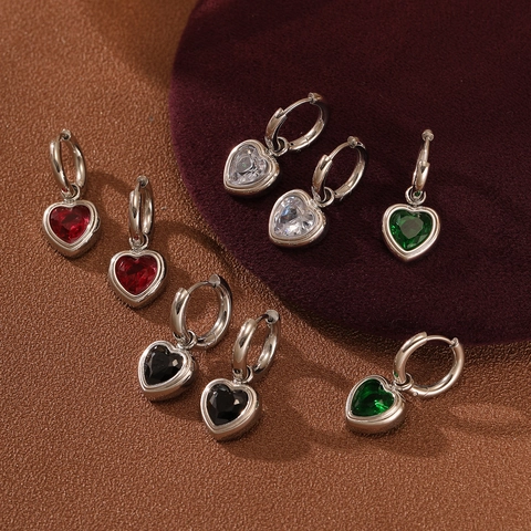 Pendientes De Gota De Corazón Chapado En Oro Acero Inoxidable Zirconia Colorido Huggie Para Mujeres Estilo De Moda