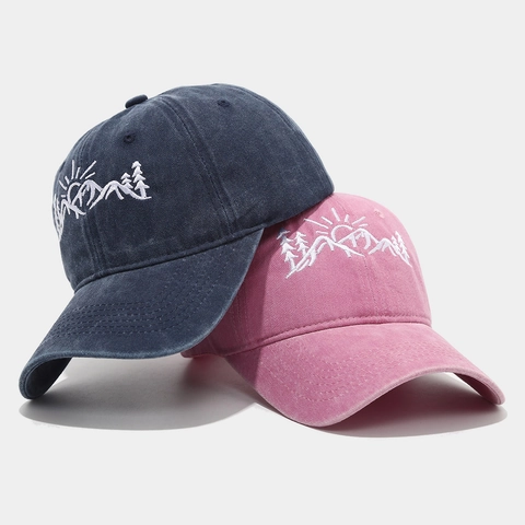 Washed Cotton Baseball Cap Mountain Jungle Embroidery Adjustable Outdoor Sun Hat Vintage Casual For Men Women