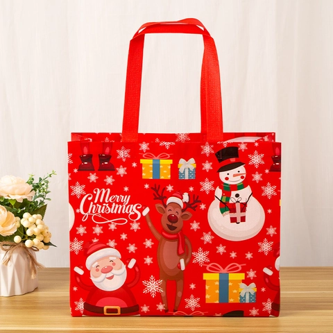 Christmas Gift Bags Laminated Non-Woven Fabric Tote Handheld Party Favors Santa Claus Patterns Holiday Reusable