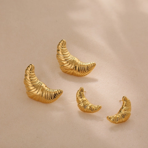 Französischer Stil Edelstahl Croissant Ohrstecker Für Damen Gerippte Textur Chunky Vergoldet Minimalistisch Hoop Schmuck Geschenk