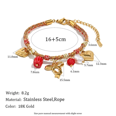 Butterfly Pendant Necklace Braided Rope 18K Gold Plated Stainless Steel With Imitation Artificial Pearl Heart Charm Boho For Women