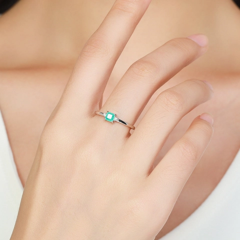 925 Sterling Silber Schmuck Frauen Quadratische Grüne Zirkonia Geometrische Anhänger Halskette Und Ring Luxus Schlichter Stil