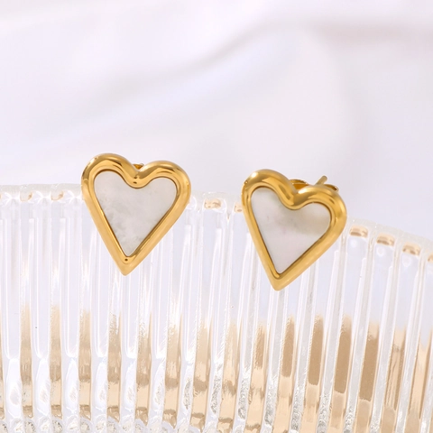 Heart Stud Earrings Stainless Steel Mother Of Artificial Pearl 18K Gold Plated Minimalist French Style For Women Jewelry