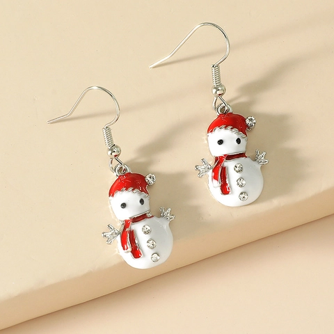 Weihnachts Schneemann Ohrhänger Legierung Emaille Strass Mit Edelstahl Ohrstecker Süßer Feiertagsschmuck Geschenk