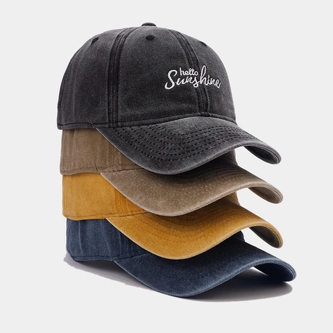 Washed Baumwolle Baseballkappe Hello Sunshine Distressed Vintage Style Verstellbar Sonnenschutz Casual Peaked Hat