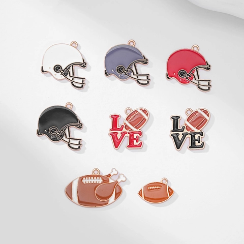 American Football Rugby Helmet Enamel Alloy Charms For DIY Jewelry Making Necklaces Earrings Sports Theme Pendants