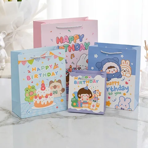 Cartoon Flower Birthday Paper Gift Bags Handheld Shopping Bags For Party Wedding Anniversary Wrapping With Handles