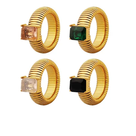 Anello In Cristallo Rettangolare Geometrico Acciaio Al Titanio Placcato Oro Vintage Fascia Strutturata A Spirale Gioielli Da Donna
