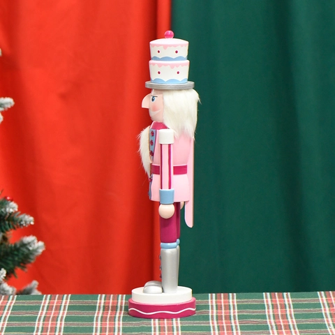 Nutcracker Soldier Wooden Ornament Macaron Pink Cake Hat Dessert Theme Christmas Home Decor Figurine Gift