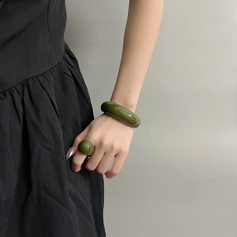 Minimalistisches Acryl Armband Und Ring Klobiger Harz Reif Hochglanz Geometrischer Modeschmuck Für Damen Vintage Ästhetik