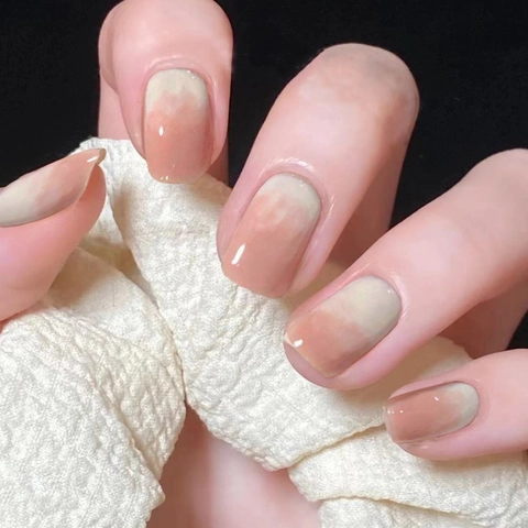 Ombre Gradient Aufpressnägel Glänzend Pfirsichrosa Weiß Vollflächige Künstliche Nägel Tragbare Abnehmbare Maniküre Für Frauen