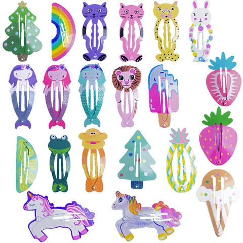 Pinzas Para El Cabello De Metal Pintado Diseños De Frutas Animales Coloridos Pasadores Antideslizantes Para Niñas