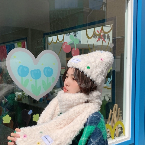Gorro Beanie De Felpa Cálido De Invierno Para Mujer Con Botones De Colores Y Parche De Letras Estilo Coreano Gorro De Punto