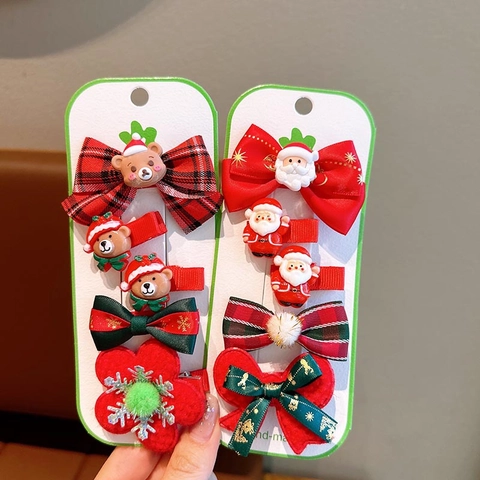Mollette Per Capelli Di Natale Per Bambini Fiocchi In Tessuto Babbo Natale Pupazzo Di Neve Accessori Festa