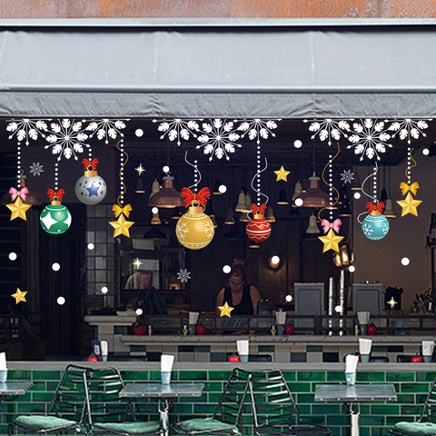 Christmas Window Clings Snowflakes Balls Stars PVC Static Stickers Double Sided Decoration For Glass Shop Home Holiday
