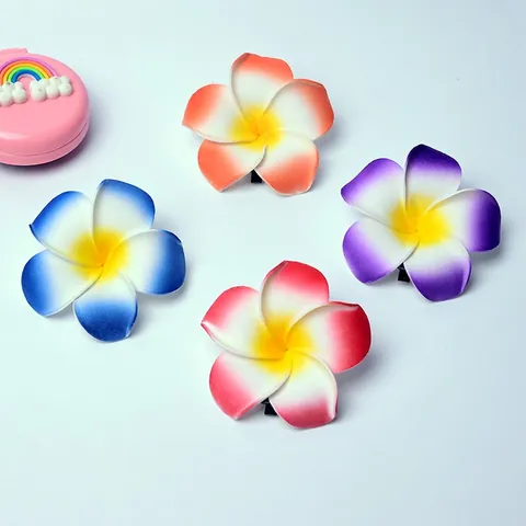 Frangipani Hair Clips Plumeria Foam Flowers Beach Wedding Party Tropical Style Gradient Colorful Artificial Pearl Women Accessories