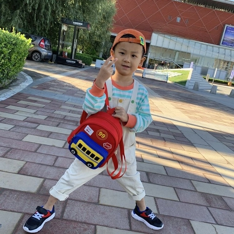 Mochila De Lona Para Niños Estampado De Autobús Escolar Lindo Niños Pequeños Jardín De Infancia Impresión Señales Tráfico