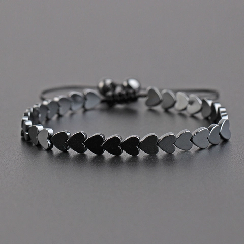 Bracciale Di Perline Di Ematite Fatto A Mano Con Corda Intrecciata Regolabile Cuore Esagono Freccia Gioielli