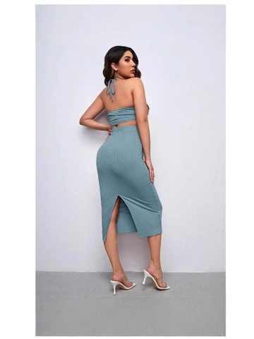 Completo Maternità Top Halter Maglia A Costine E Gonna Midi Vita Regolabile Senza Maniche Per Donne Incinte