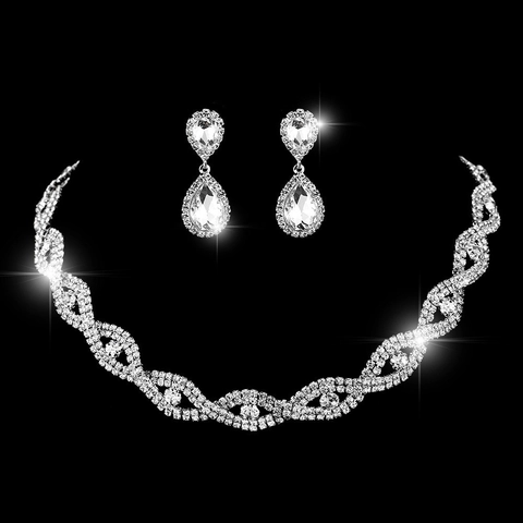 Collana Orecchini Bracciale In Strass E Zirconia Per Donna Matrimonio Sera Elegante Design A Goccia