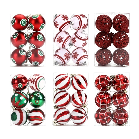 Christmas Ball Ornaments Decorative Plastic Glitter Hanging Tree Baubles Holiday Party Home Decor Festive Patterns