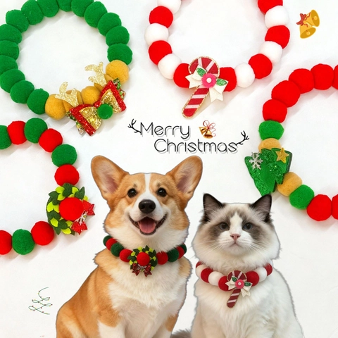 Weihnachts Haustier Pom Pom Halsband Verstellbar Elastisch Plüschbälle Rentier Kranz Feiertagszubehör Für Hunde Katzen