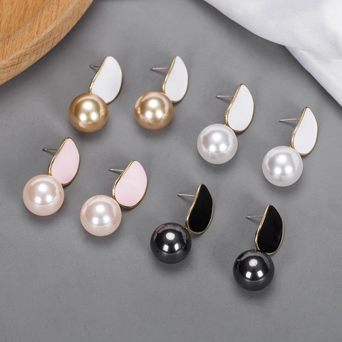 Vintage Künstliche Perlenohrringe Für Damen Mit Emaille Geometrischer Legierung Und Silver Earring Post Minimalistischer Stil