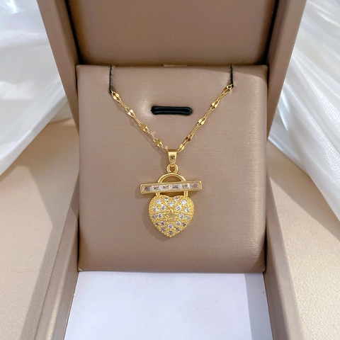 Herz Anhänger Halskette Vergoldet Edelstahl Kupfer Zirkonia Stern Schlüsselbein Kette Schmuck Für Damen
