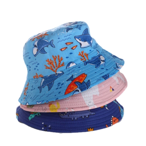 Kids Bucket Hat Cotton Breathable Sun Protection Cartoon Animal Print Outdoor Fisherman Cap For Boys Girls Toddlers