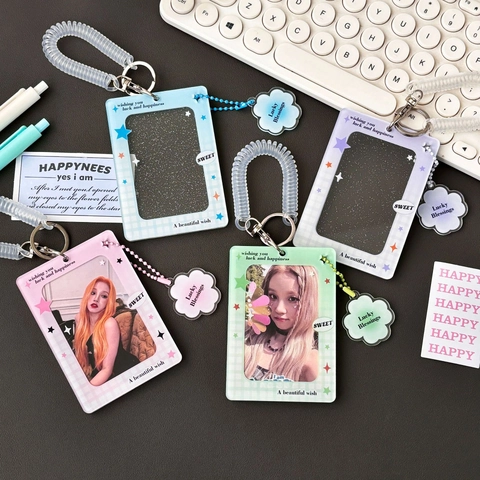 Acryl Fotokartenhalter Mit Federband Glitzer Sternenmuster Ausweis Schutzhülle Für K-pop Fotos Ins Stil