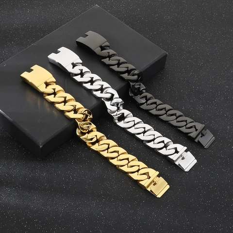 Pulsera De Eslabones Cubanos Para Hombre Acero Inoxidable Ancha Pulida Punk Hip Hop Joyería