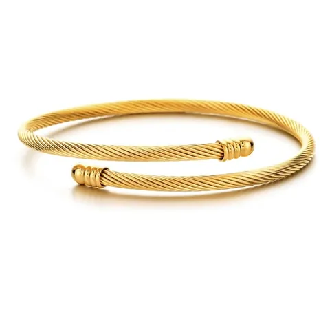 Bracciale Rigido Aperto In Acciaio Inossidabile Con Cavo Intrecciato Per Donna Uomo Gioielli Impilabili Lucidi Minimalisti
