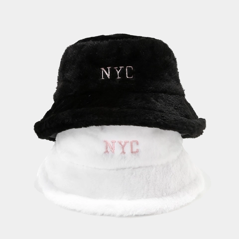 Cappello Alla Pescatora In Peluche Ricamo NYC Pelliccia Sintetica Inverno Caldo Moda Di Strada Per Donne