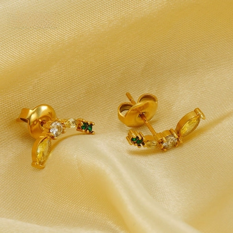 Banana Fruit Ear Studs 18K Gold Plated Stainless Steel With Yellow Green White Cubic Zirconia Piercing Jewelry For Women Cute Niche Style