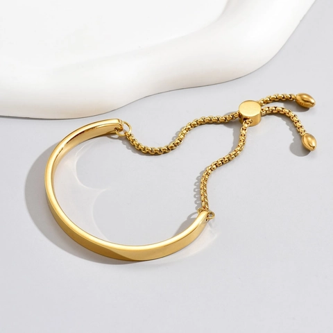 Minimalist 14K Gold Plated Stainless Steel Adjustable Bracelet Sliding Box Chain Teardrop Pendant Trendy Jewelry For Women