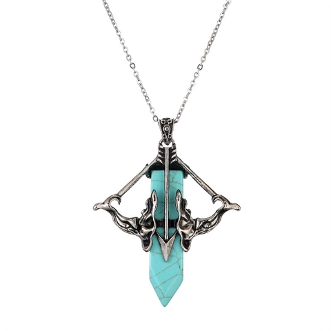Collier Pendentif Flèche De Cupidon Pierre Naturelle Cristal Hexagonal Style Gothique Punk Bijoux Alliage Unisexe