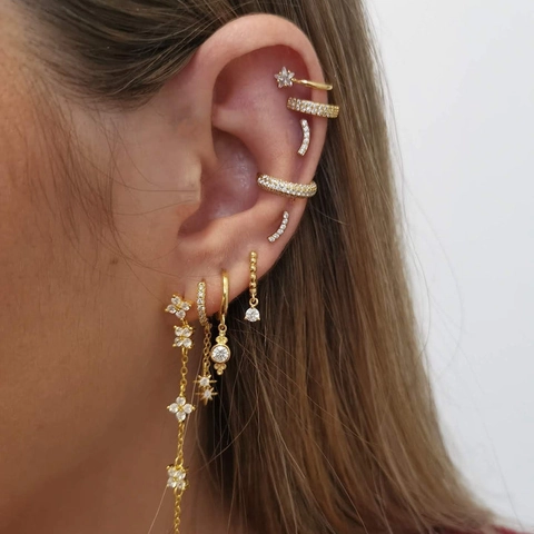 Star Dangle Huggie Hoop Earrings Copper Gold Plated Cubic Zirconia Tassel Hexagram Elegant Jewelry For Women