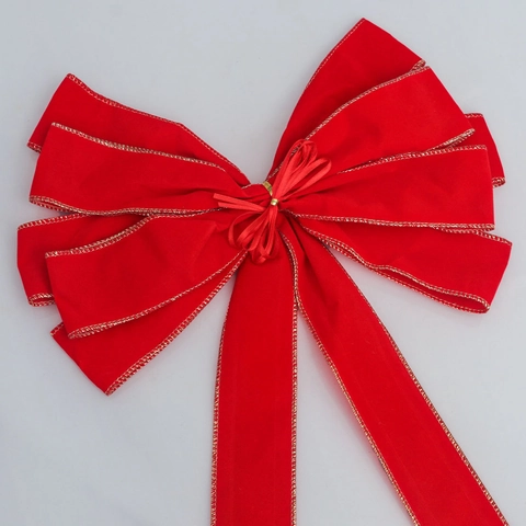 Lazo Para Copa De Árbol De Navidad Rojo Terciopelo Flocado Con Bordes Dorados Decoración Festiva