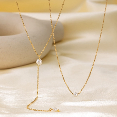Collana Lariat Minimalista In Acciaio Inossidabile Placcato Oro Con Pendente In Perla Artificial Elegante Catena Da Clavicola A Forma Di Y
