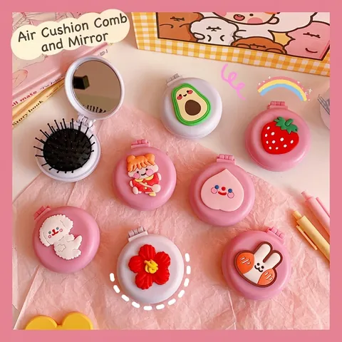 Mini Spazzola Per Capelli Pieghevole Con Specchio Pettine Per Massaggio A Cuscino D'Aria Portatile Plastica Design