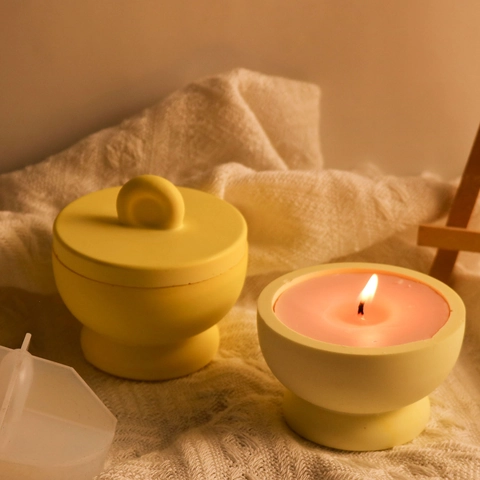 Moule En Silicone DIY Boîte De Rangement Ronde Pot À Bougie Avec Couvercle Poignée Anneau Fait Main Plâtre Résine Époxy Aromathérapie Moderne Minimaliste