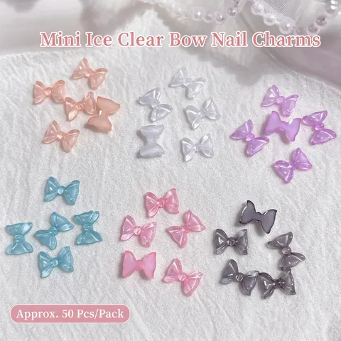 Nail Art Charms Resin Bow Knot Translucent Ice Candy Color DIY Manicure Decoration For Women Sweet Professional Salon