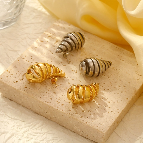 Pendientes De Botón Gota De Agua Espiral Hueca Acero Inoxidable Joyería Moda Para Mujeres