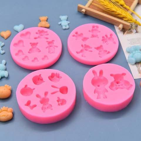 Cartoon Animal Bear Rabbit Heart Shaped Silicone Mold For Fondant Chocolate Candy Cake Decoration DIY Baking Tools