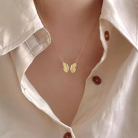Collier Pendentif Papillon Cuivre Plaqué Or 18K Zircon Style Luxe Français Bijoux Pour Femmes Élégant