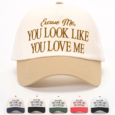 Cappello Da Baseball Con Lettere Ricamate Colore A Contrasto Poliestere Regolabile Protezione Solare Streetwear Unisex