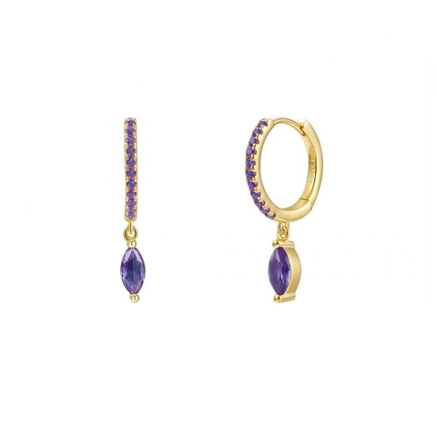 Bunte Zirkonia Creolen Vergoldetes Kupfer Bienenstecker Marquise Violette Steine Ear Cuffs Trendiger Schmuck Für Damen