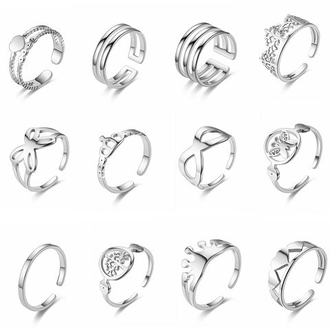 Stainless Steel Adjustable Rings For Women Hollow Out Butterfly Heart Crown Geometric Open Design Fashionable Trendy Jewelry
