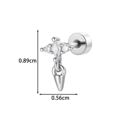 Cartilage Piercing Earring Copper Zircon Inlaid Star Stud With Tapered Pendant Titanium Steel Screw Back Rod Jewelry